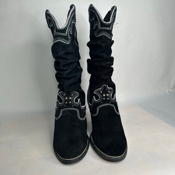 Report Ladies MOLLY Heeled Western Slip On Cowboy Black Suede Boots Size 6 - Picture 3 of 6